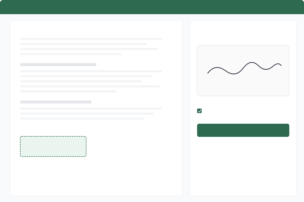 Signing page with document preview and signature pad