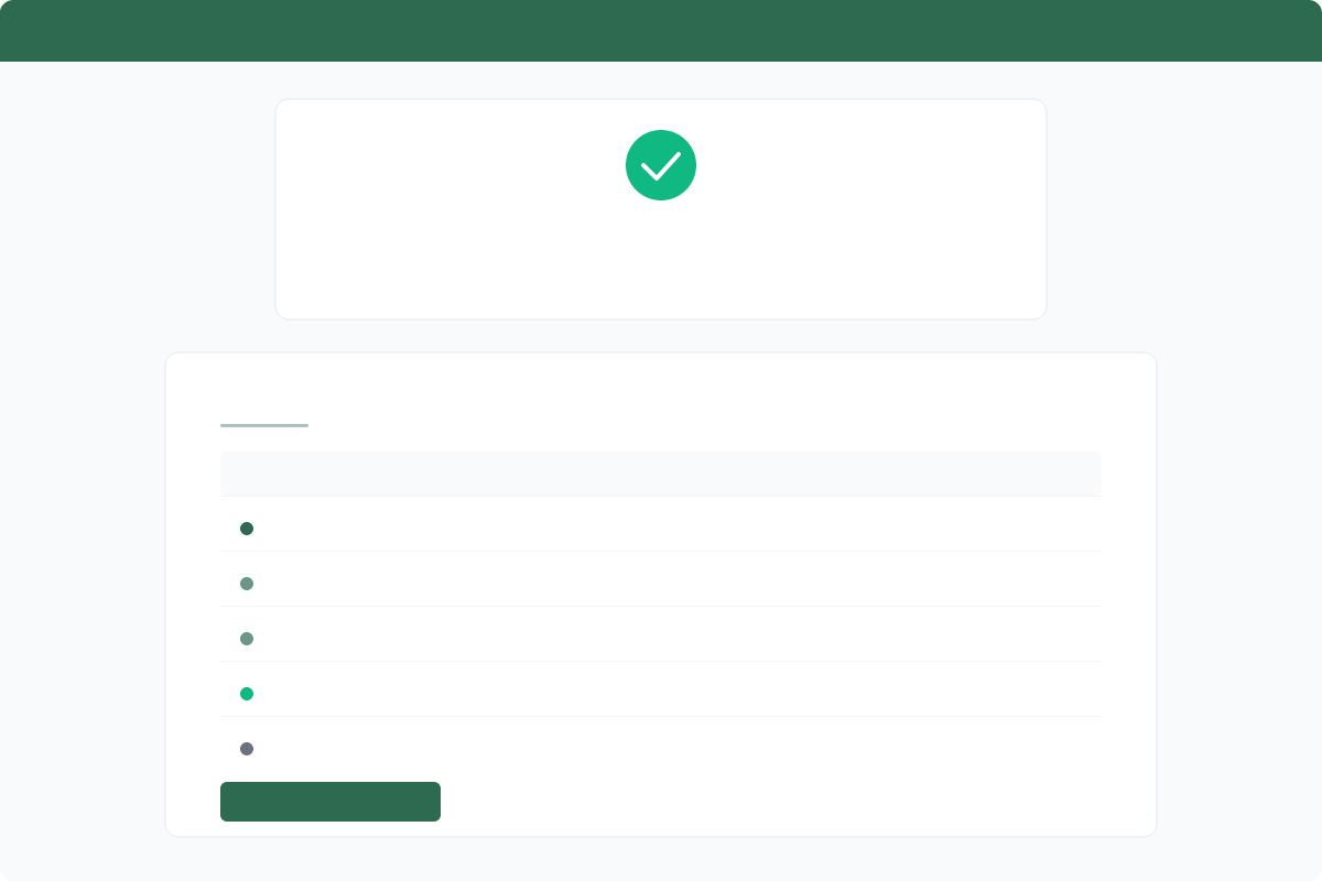 Completion screen showing audit trail with logged events